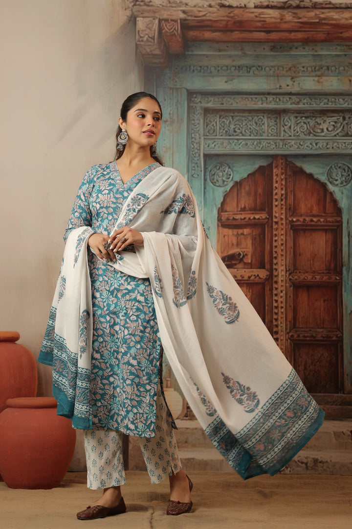 Raksha Blue Cotton Suit Set