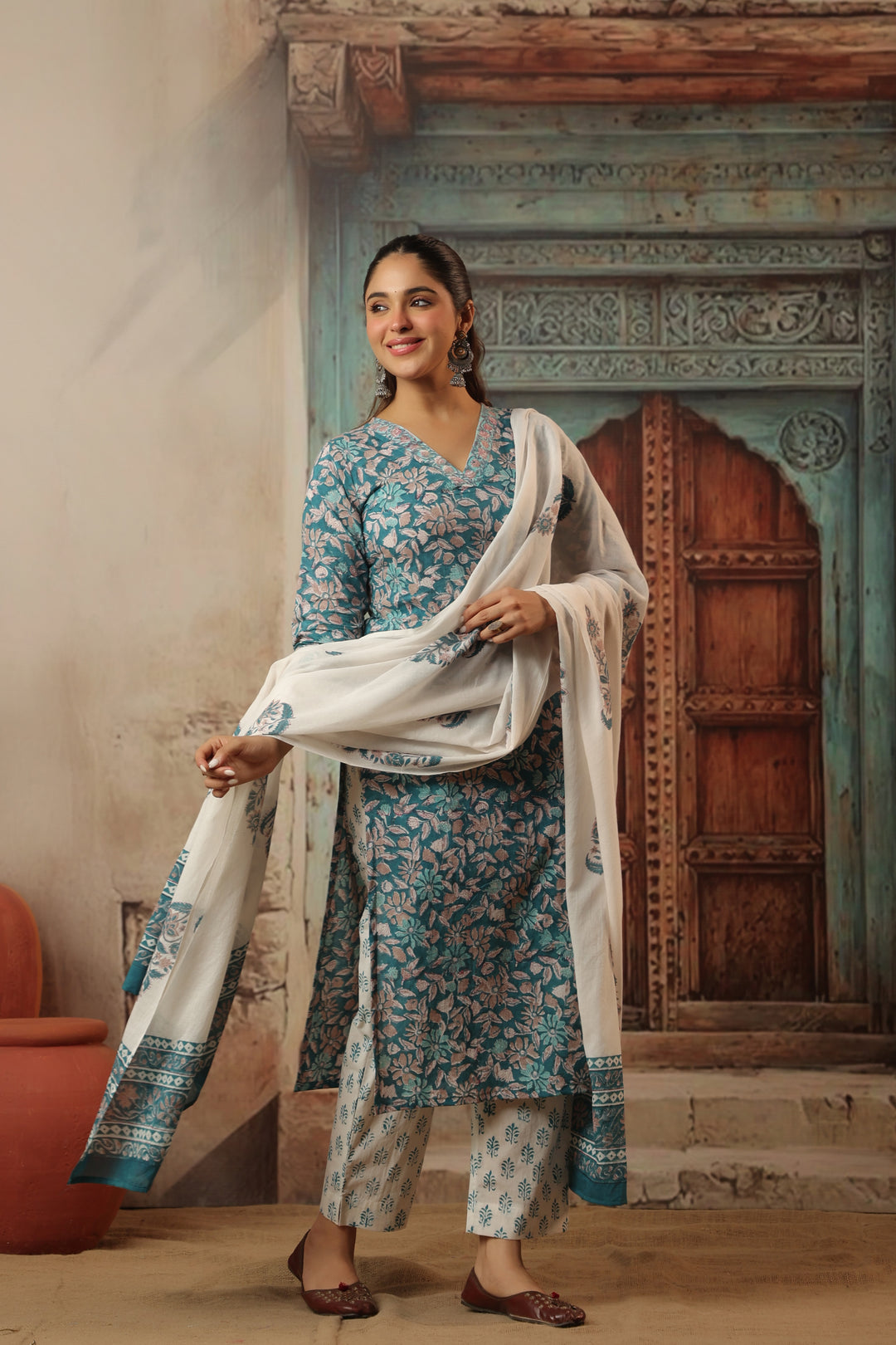 Raksha Blue Cotton Suit Set