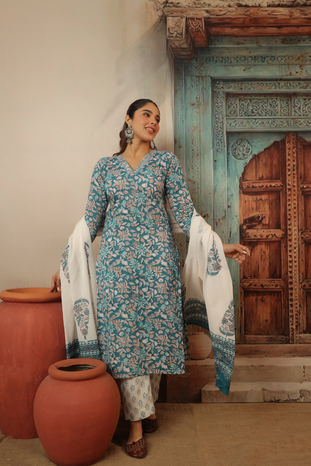 Raksha Blue Cotton Suit Set