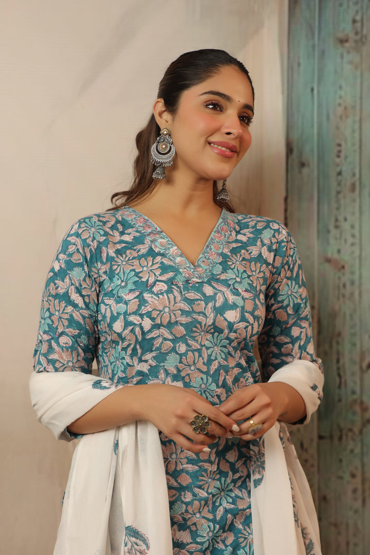 Raksha Blue Cotton Suit Set