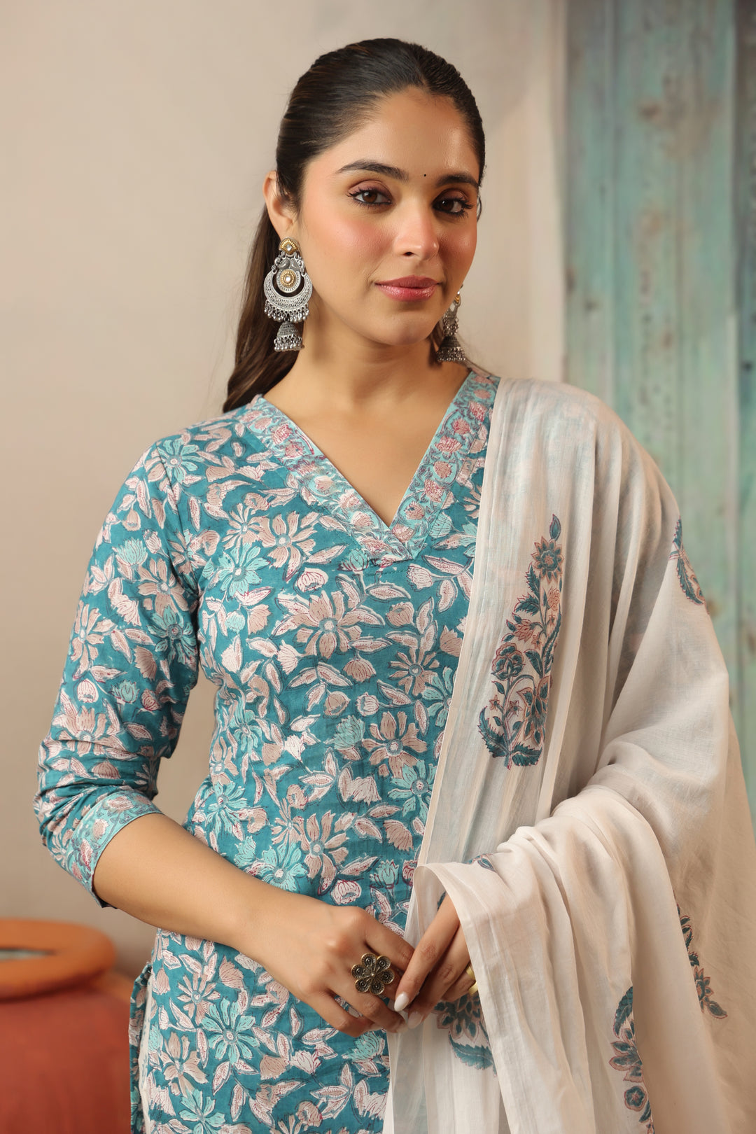 Raksha Blue Cotton Suit Set