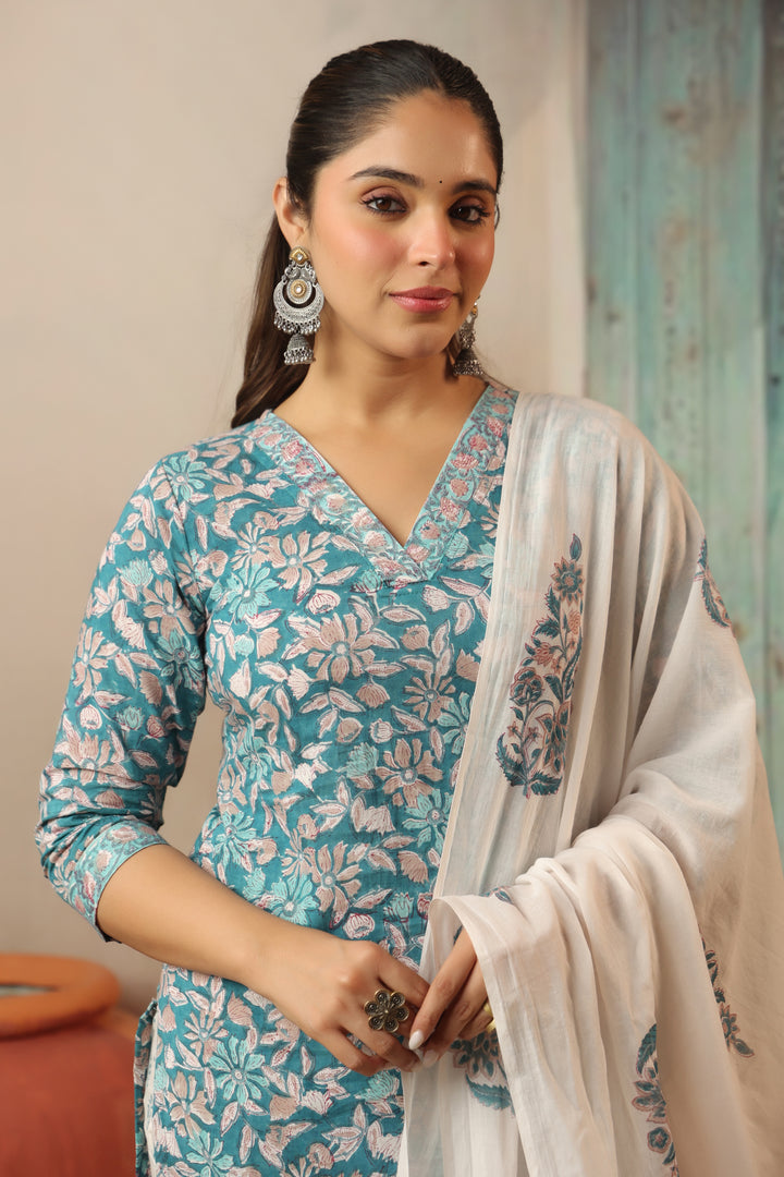Raksha Blue Cotton Suit Set