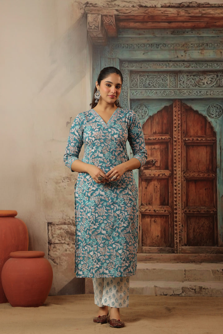 Raksha Blue Cotton Suit Set