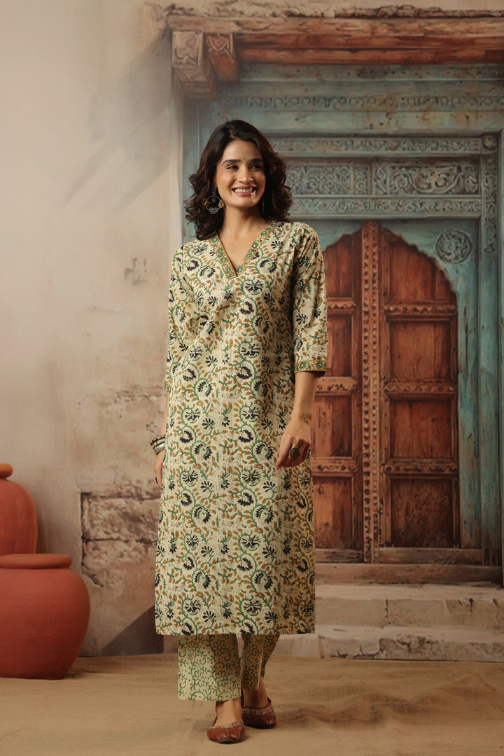 Gauri Beige Bagru Suit Set