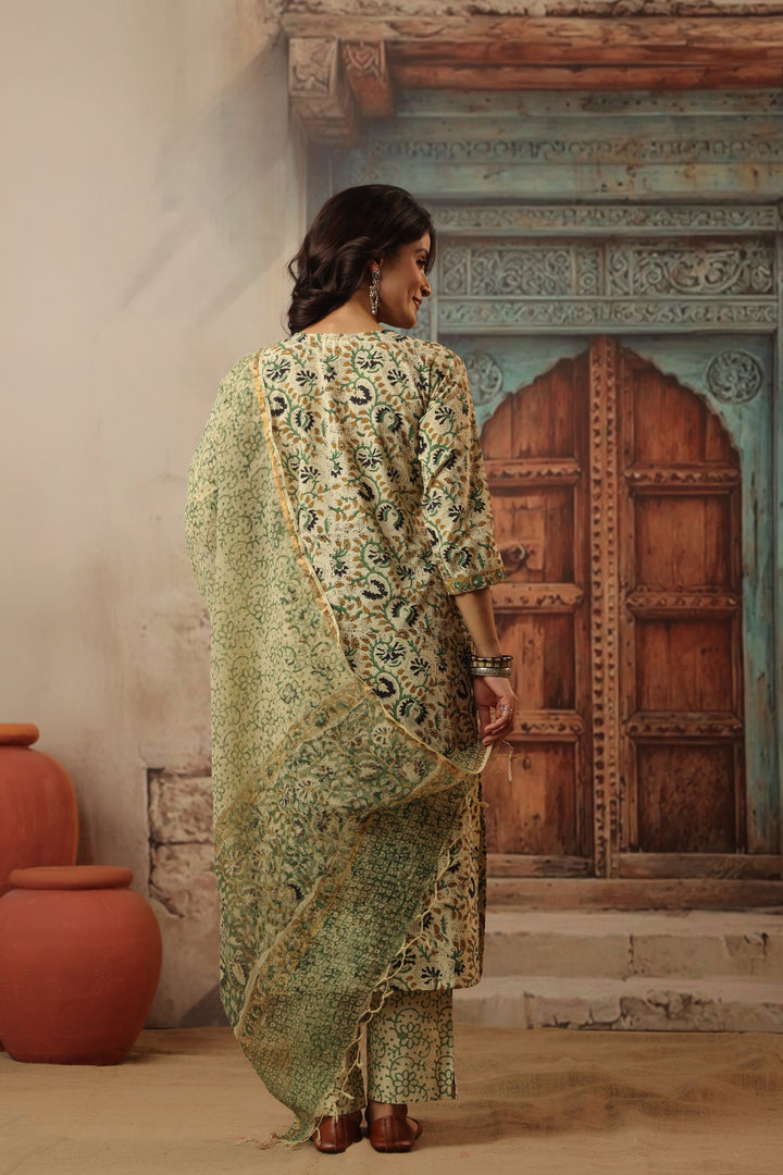 Gauri Beige Bagru Suit Set