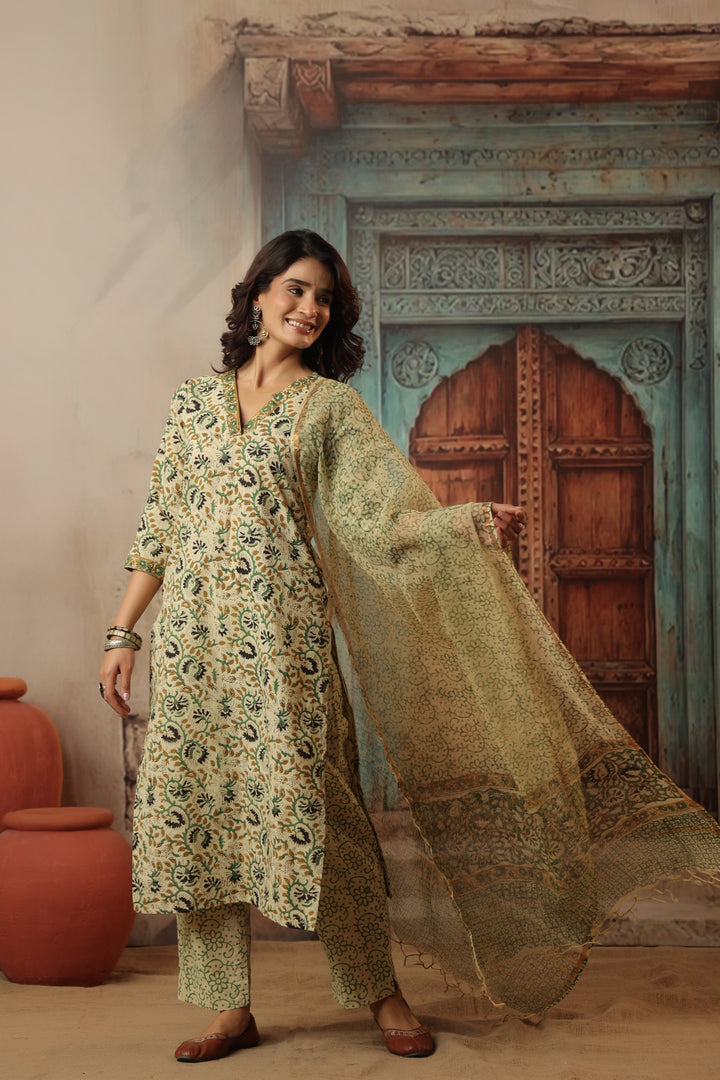 Gauri Beige Bagru Suit Set