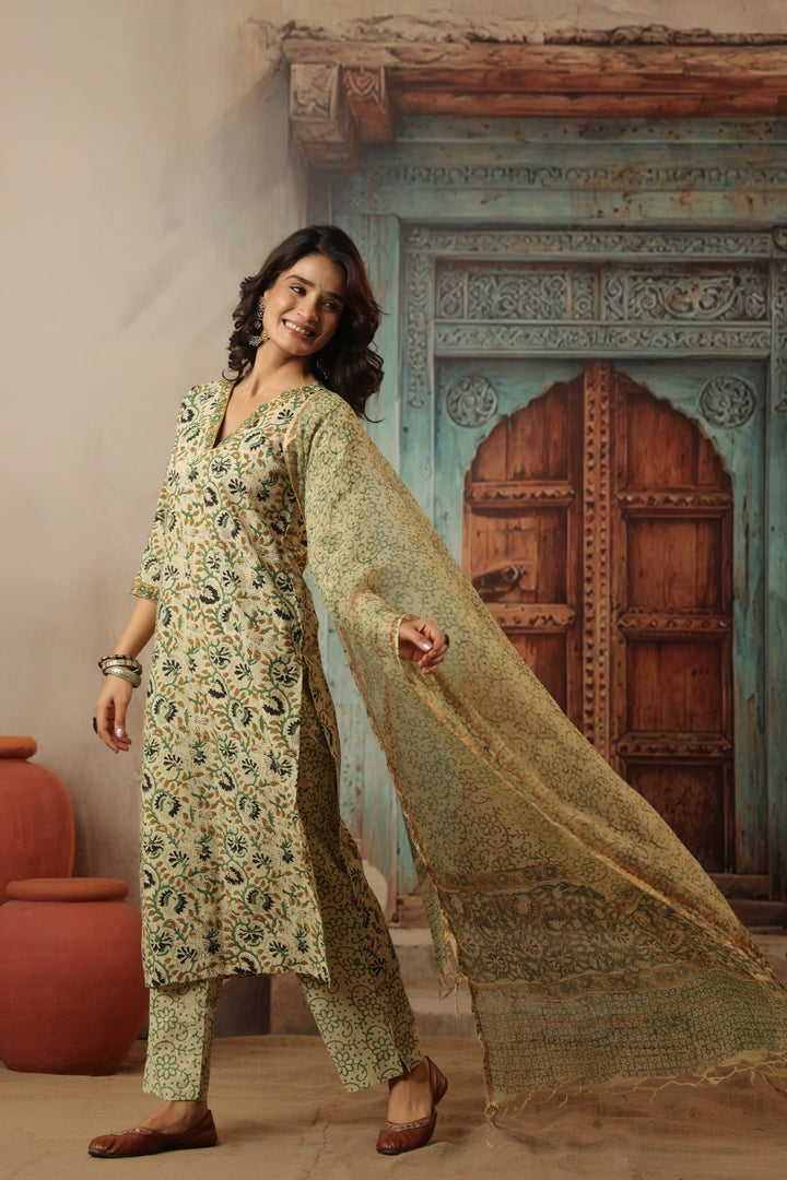 Gauri Beige Bagru Suit Set