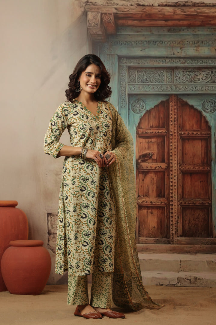 Gauri Beige Bagru Suit Set