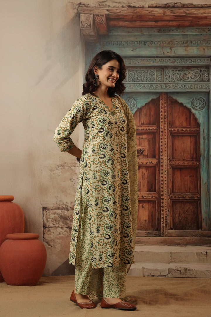 Gauri Beige Bagru Suit Set
