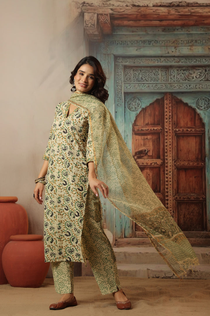 Gauri Beige Bagru Suit Set