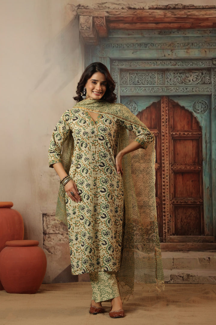 Gauri Beige Bagru Suit Set