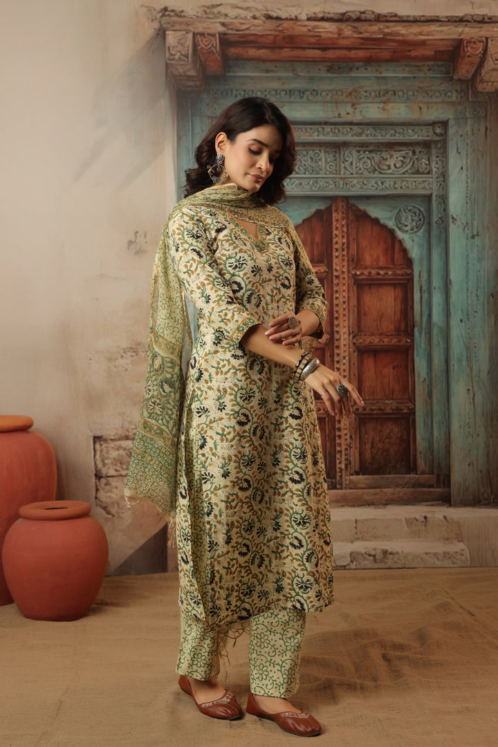 Gauri Beige Bagru Suit Set