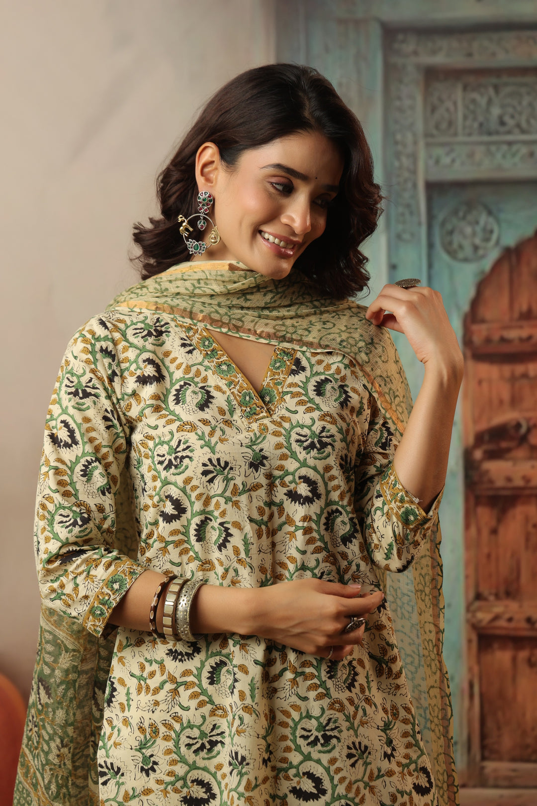 Gauri Beige Bagru Suit Set