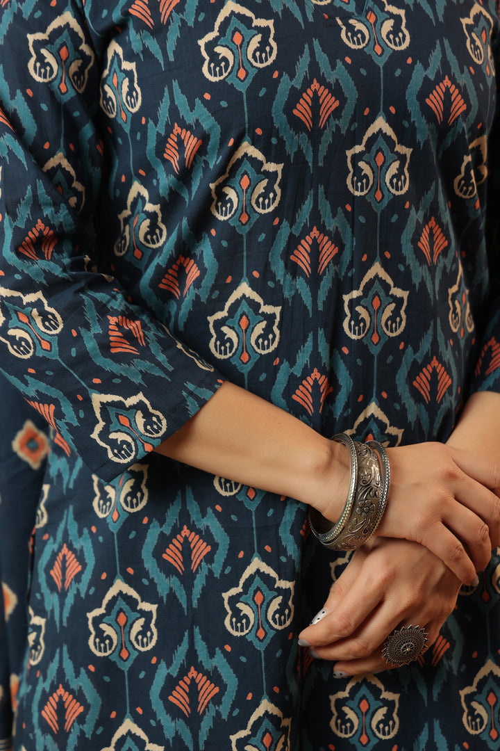 Navy Blue Ikkat Cotton Suit Set