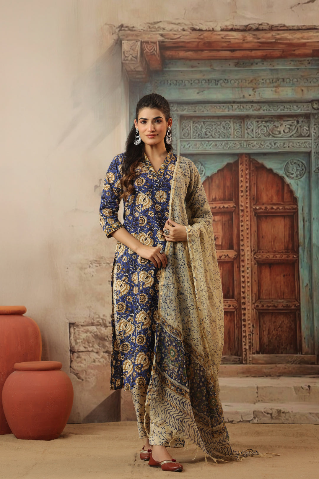 Amara Blue Cotton Suit Set