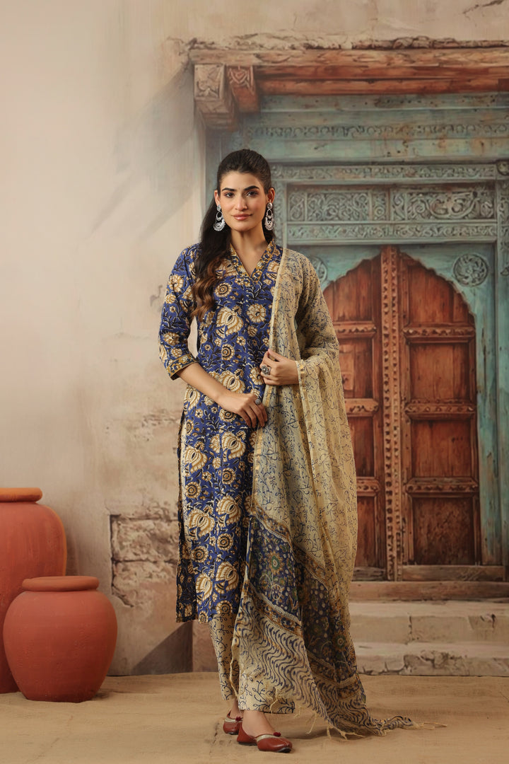 Amara Blue Cotton Suit Set