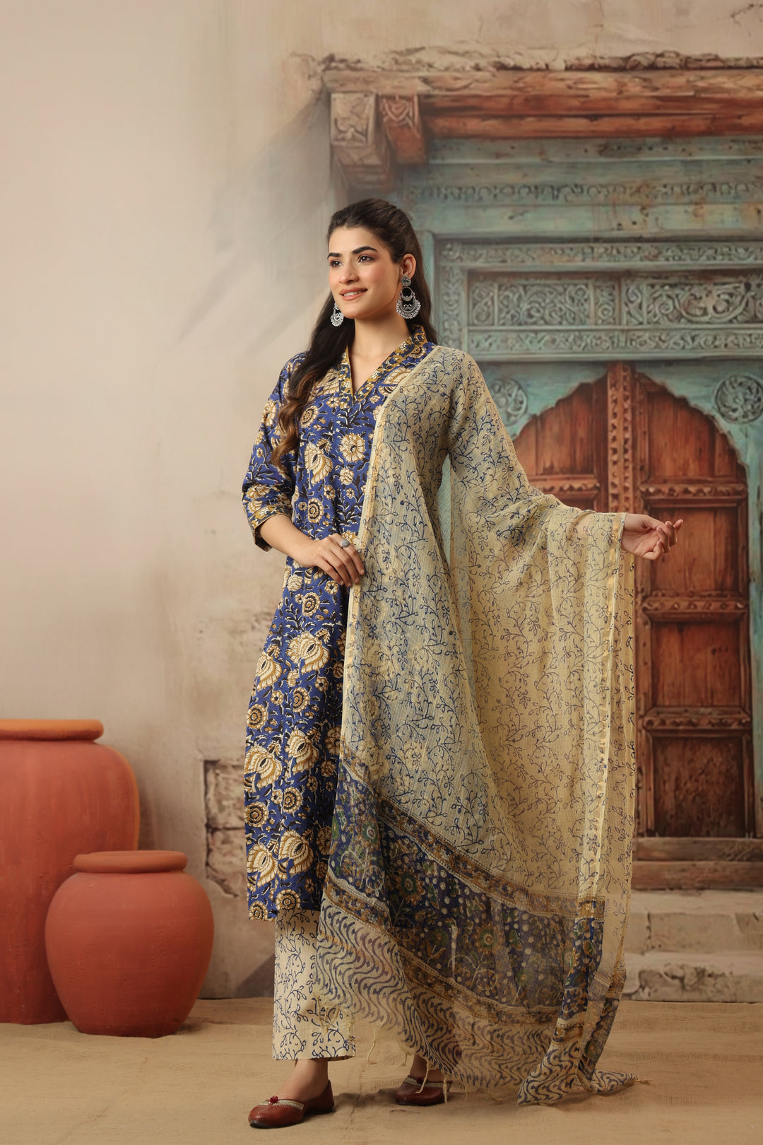 Amara Blue Cotton Suit Set