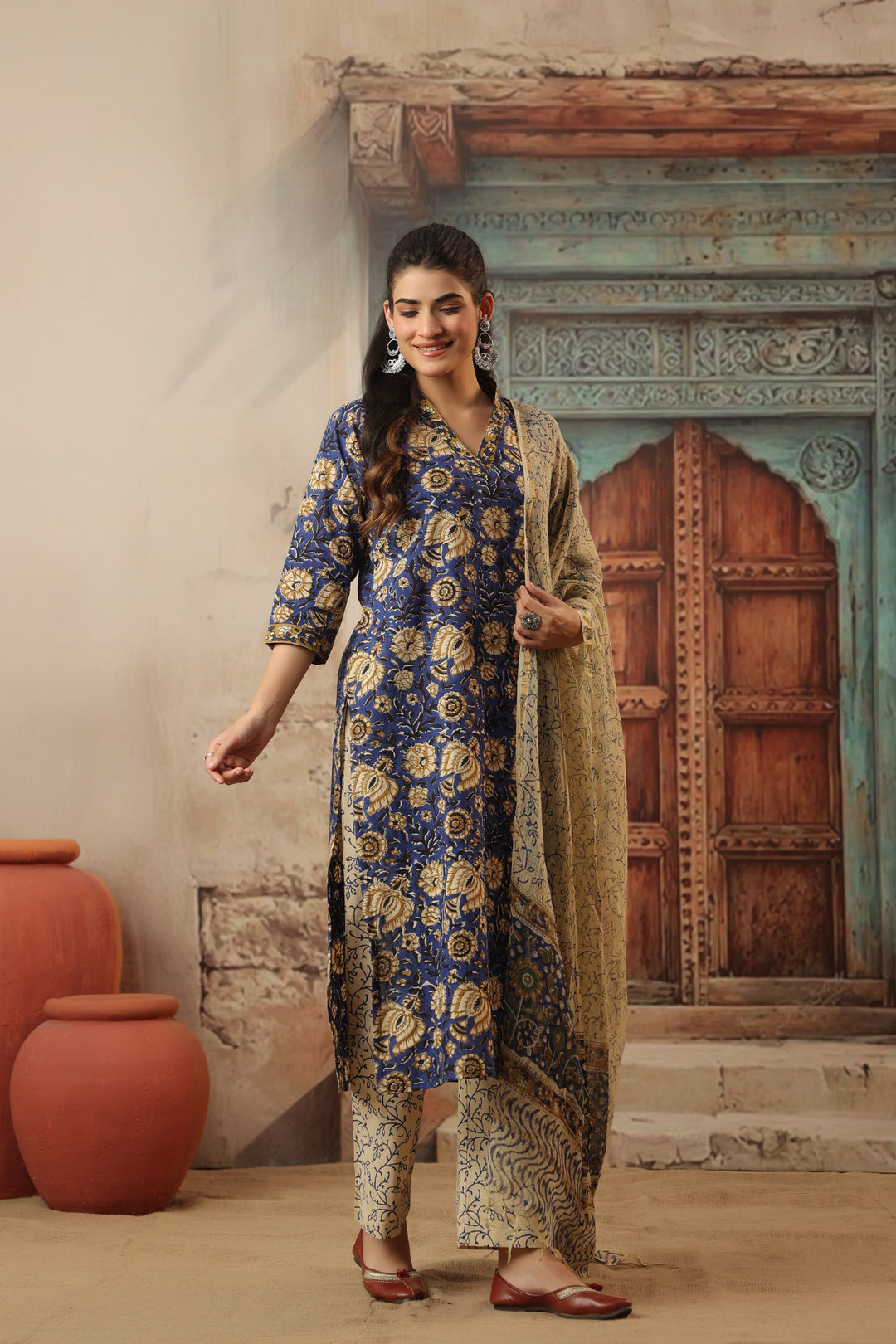 Amara Blue Cotton Suit Set