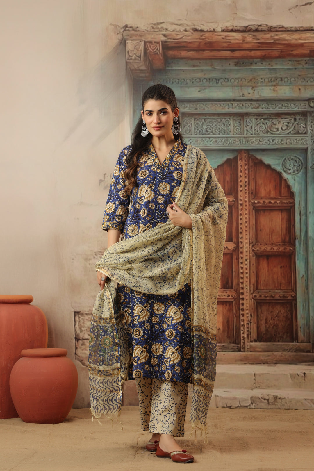 Amara Blue Cotton Suit Set