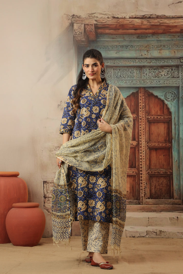 Amara Blue Cotton Suit Set