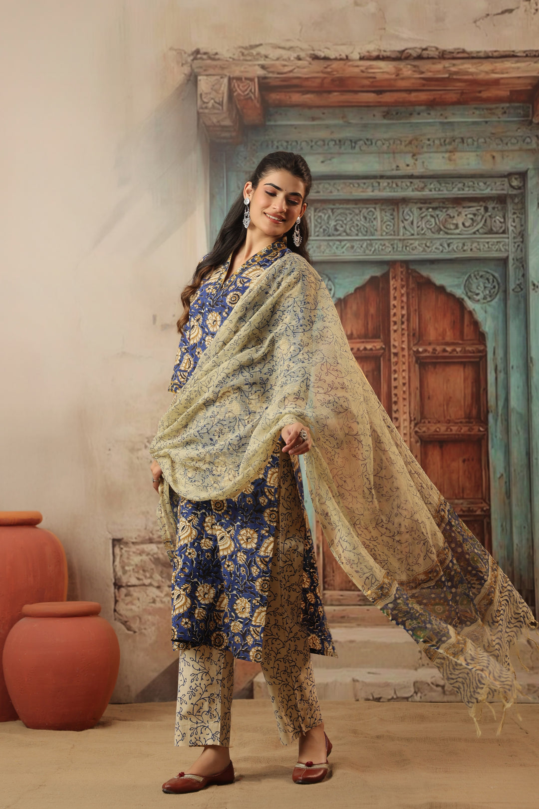 Amara Blue Cotton Suit Set
