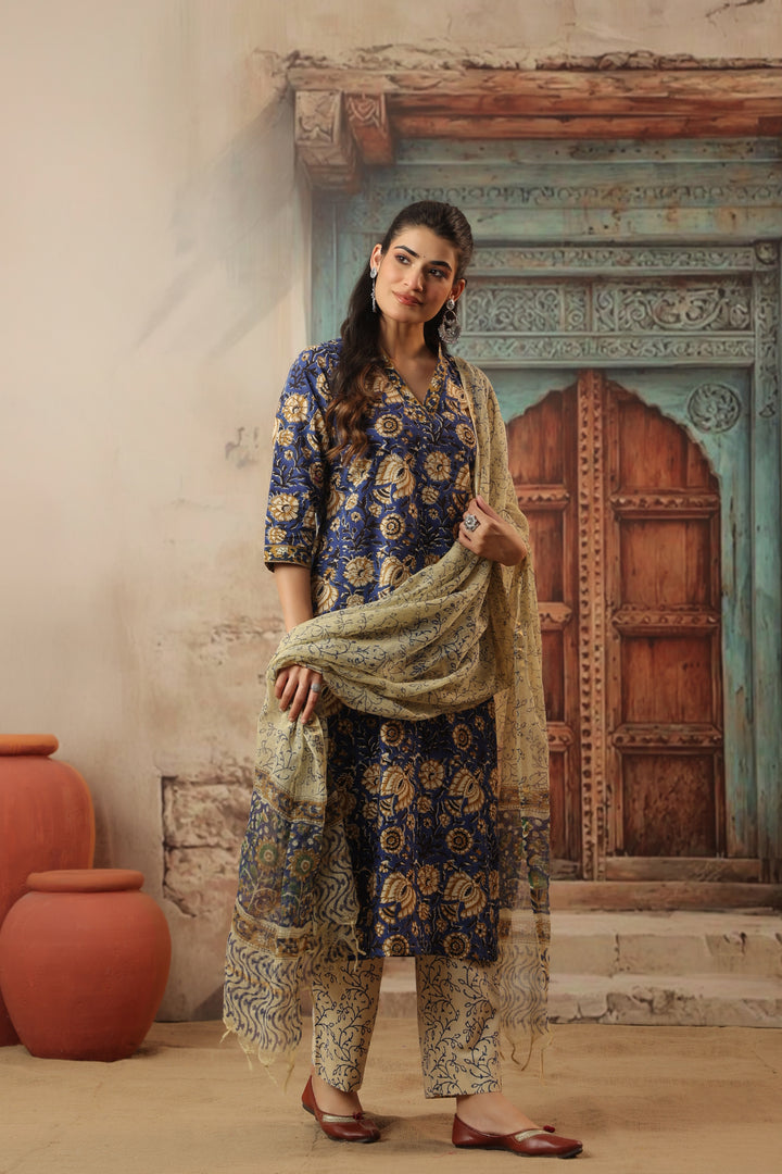 Amara Blue Cotton Suit Set