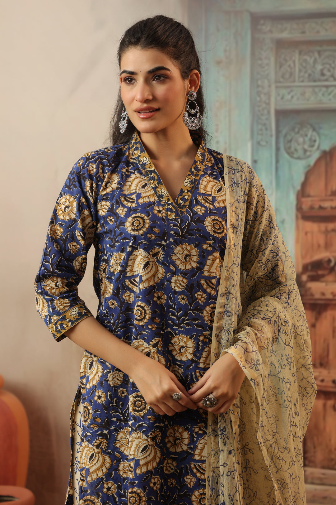 Amara Blue Cotton Suit Set