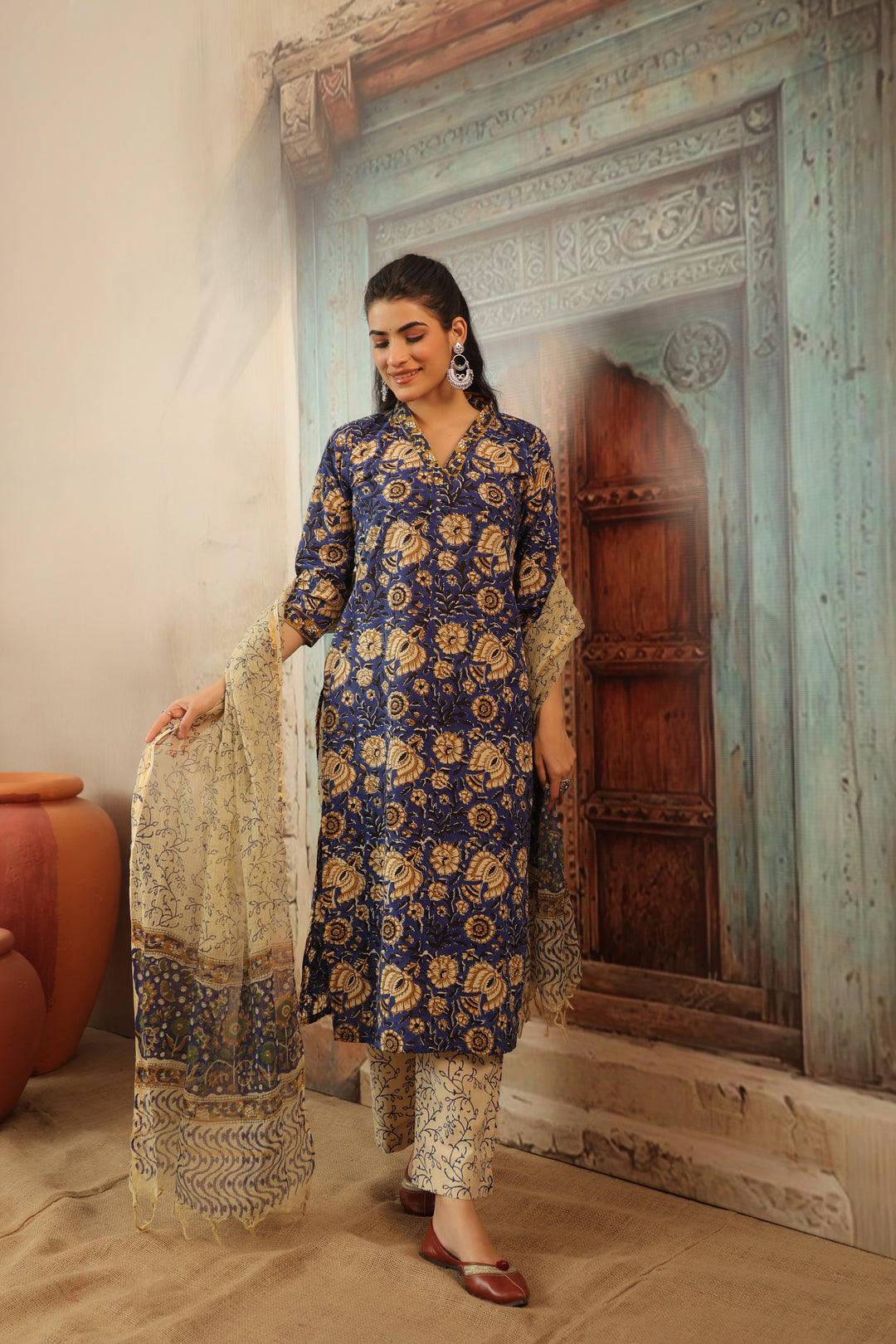 Amara Blue Cotton Suit Set