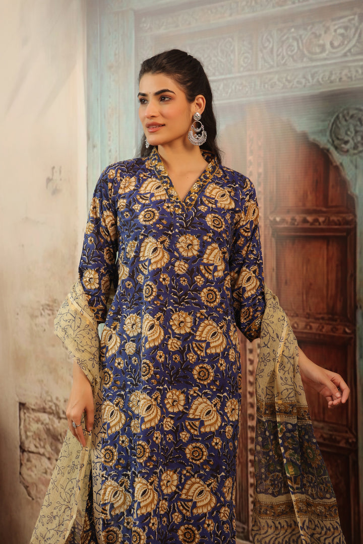 Amara Blue Cotton Suit Set