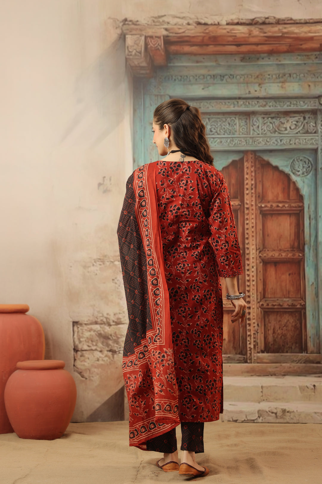 Devi Red Cotton Suit Set
