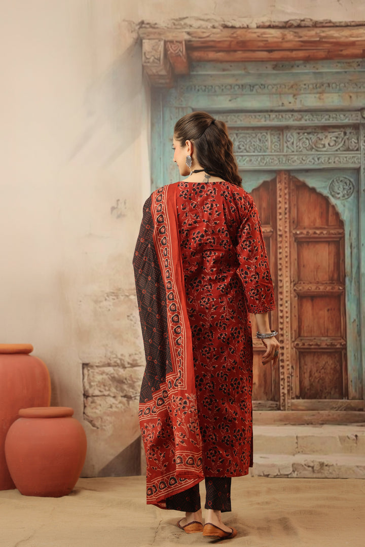 Devi Red Cotton Suit Set
