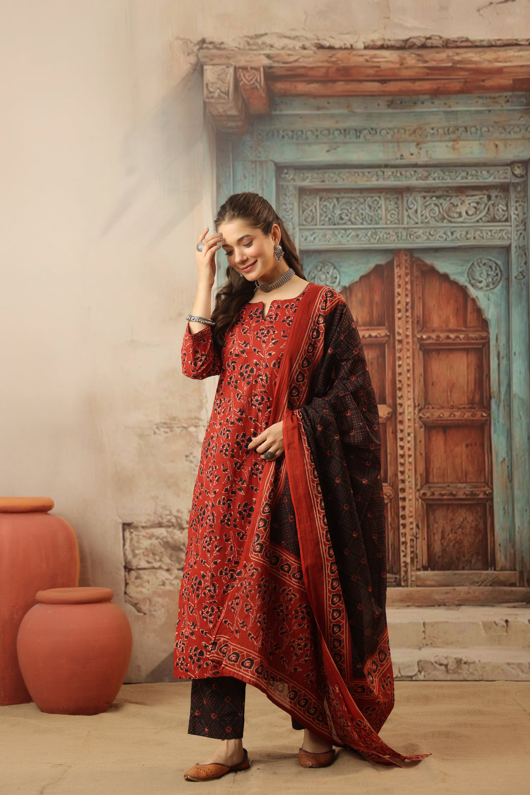 Devi Red Cotton Suit Set