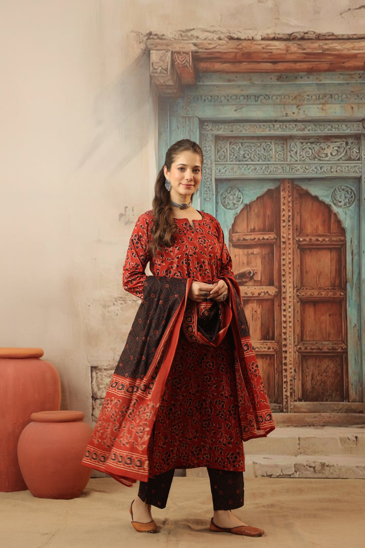 Devi Red Cotton Suit Set