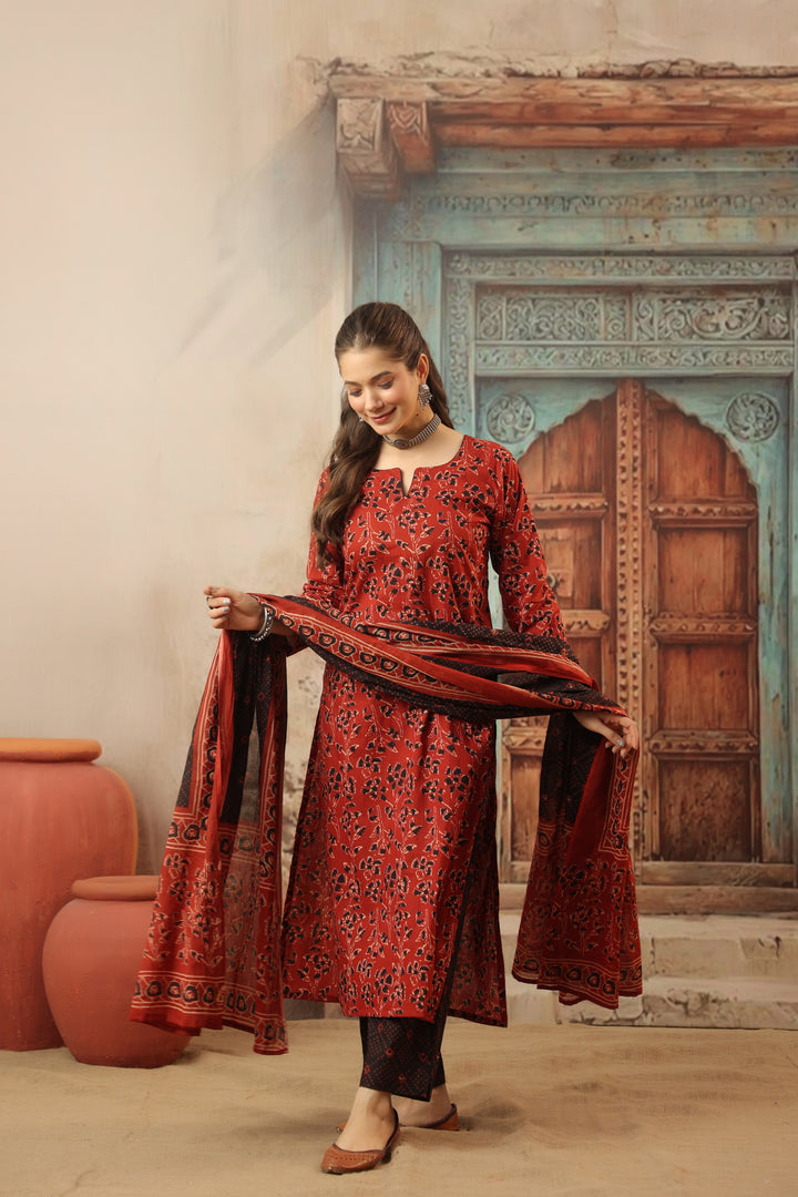Devi Red Cotton Suit Set