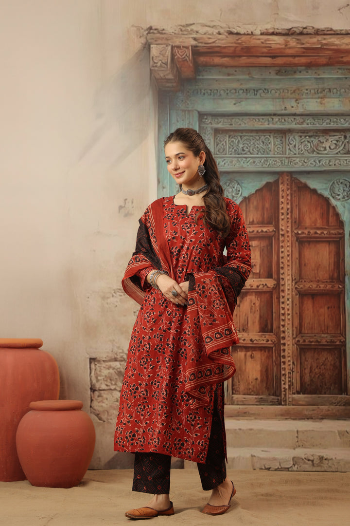 Devi Red Cotton Suit Set