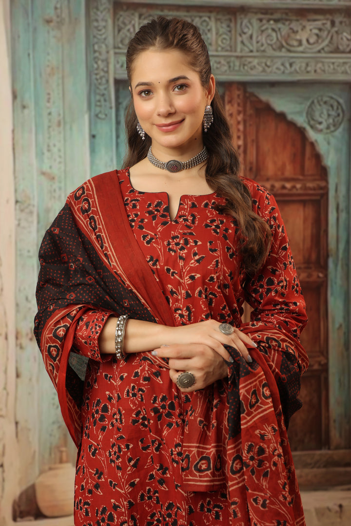 Devi Red Cotton Suit Set