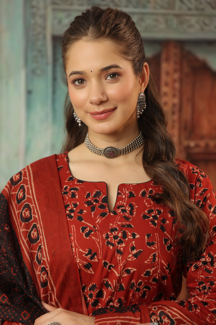 Devi Red Cotton Suit Set