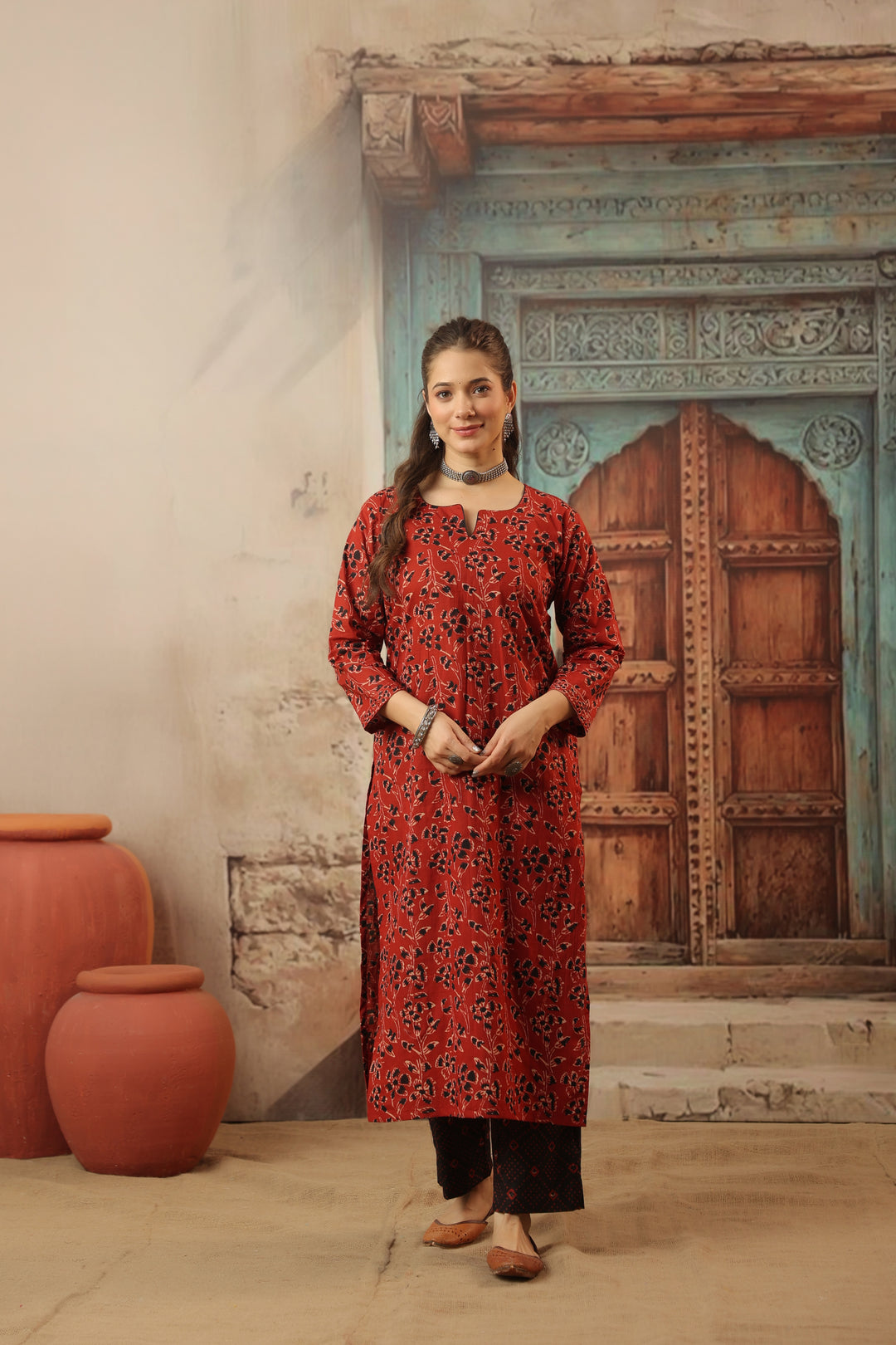 Devi Red Cotton Suit Set