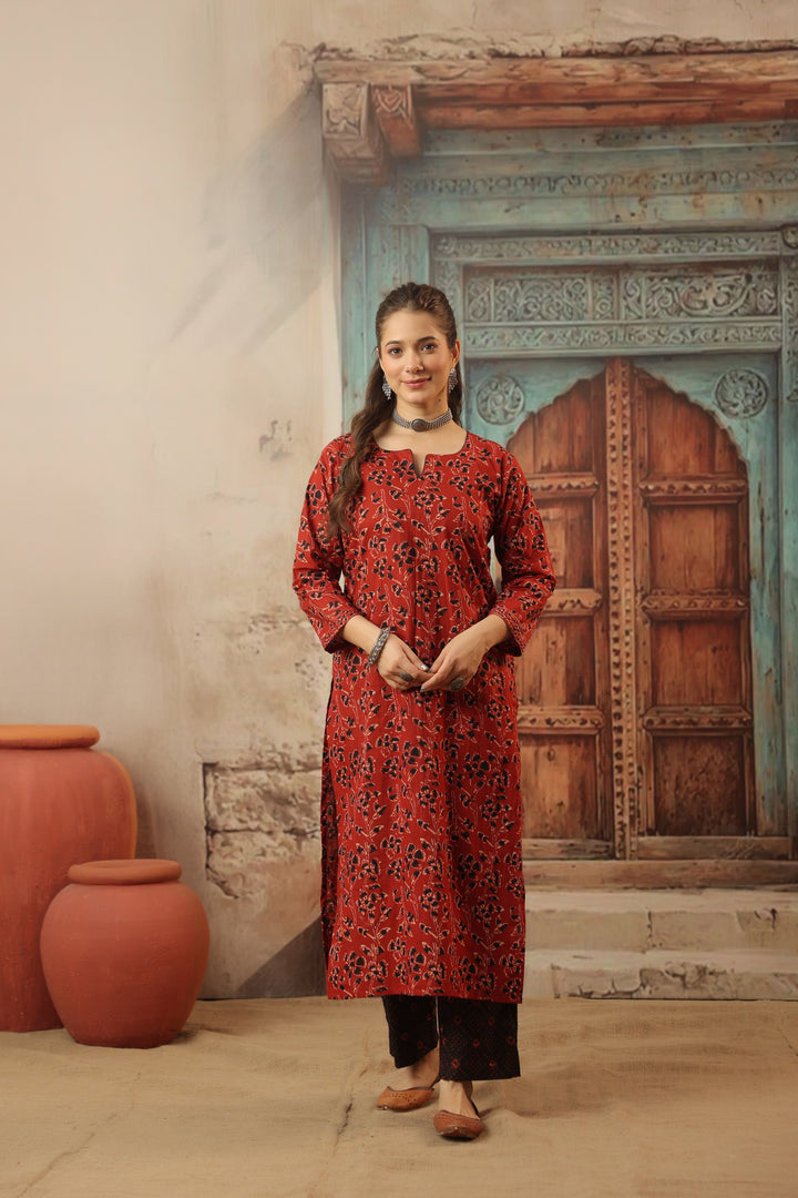Devi Red Cotton Suit Set