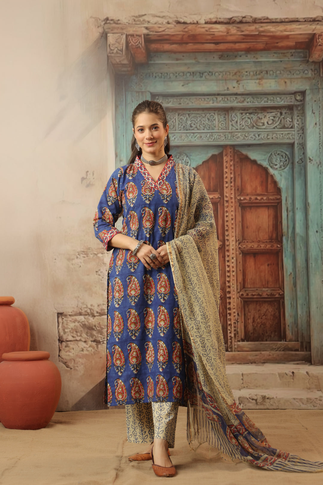 Bela Blue Cotton Suit Set