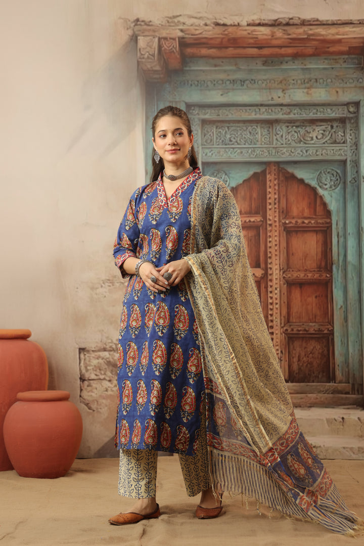 Bela Blue Cotton Suit Set