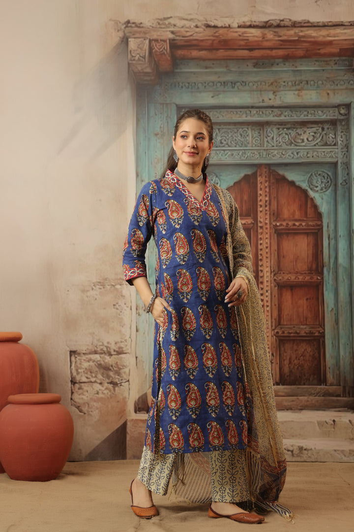 Bela Blue Cotton Suit Set
