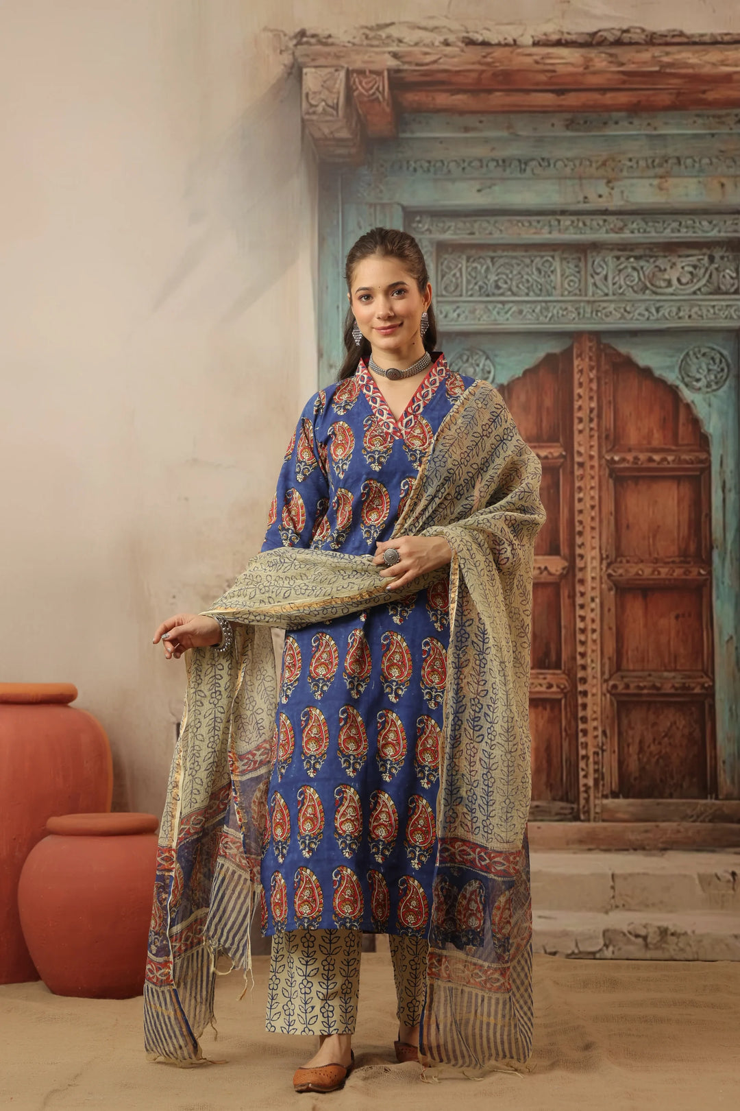 Unstitched - Blue Bela Cotton Suit Set
