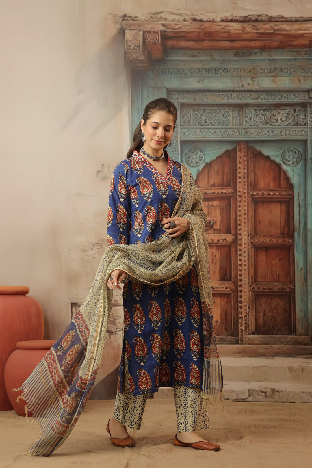 Bela Blue Cotton Suit Set