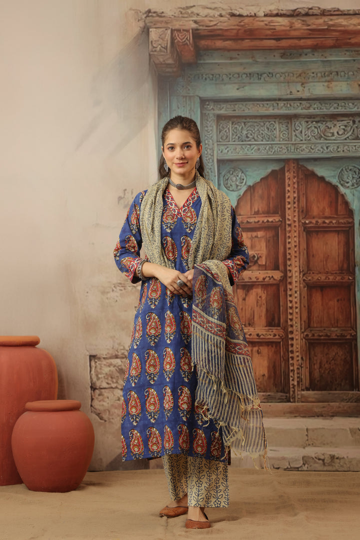 Bela Blue Cotton Suit Set