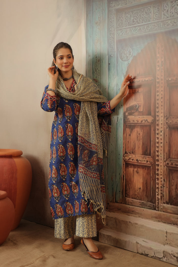 Bela Blue Cotton Suit Set