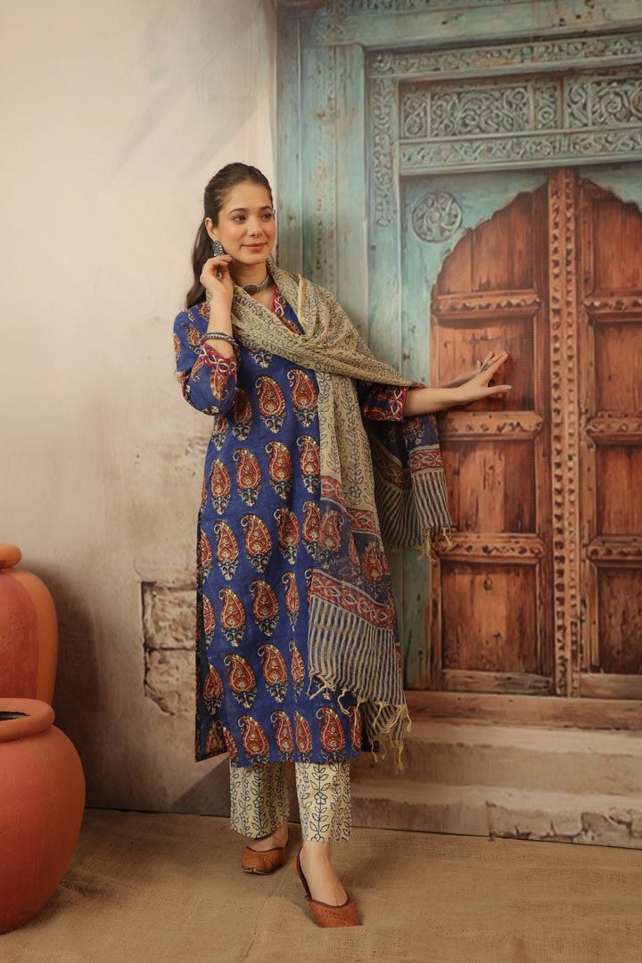 Bela Blue Cotton Suit Set