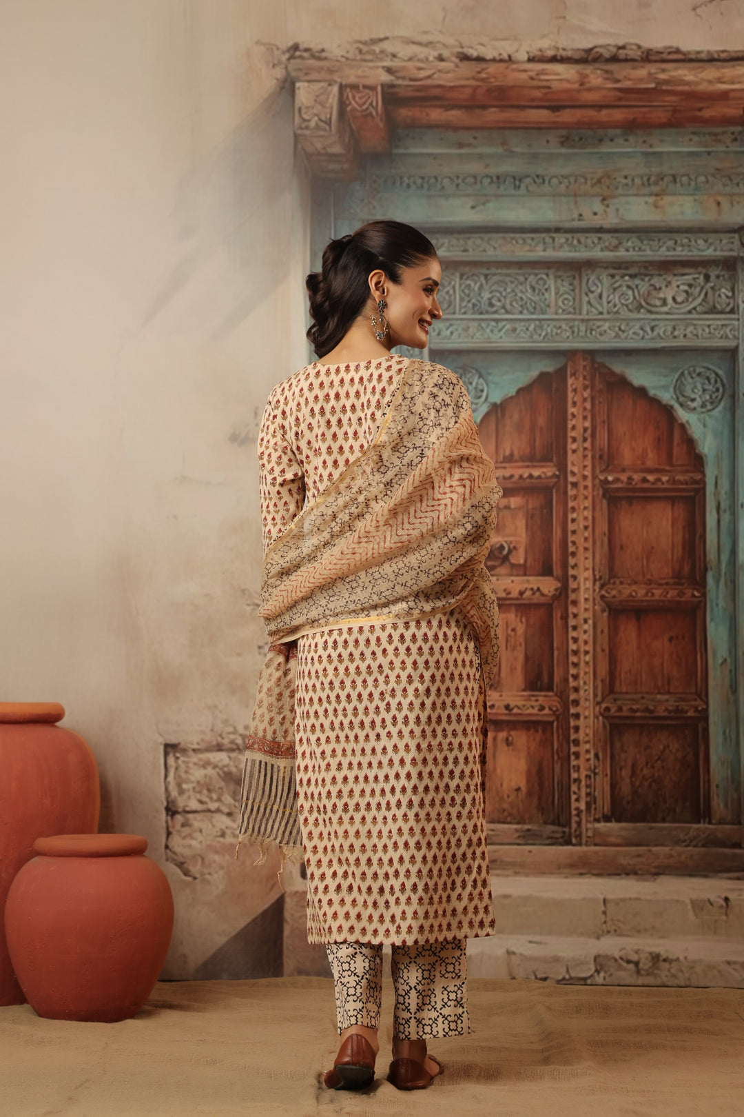 Chanchal Beige Bagru Suit Set