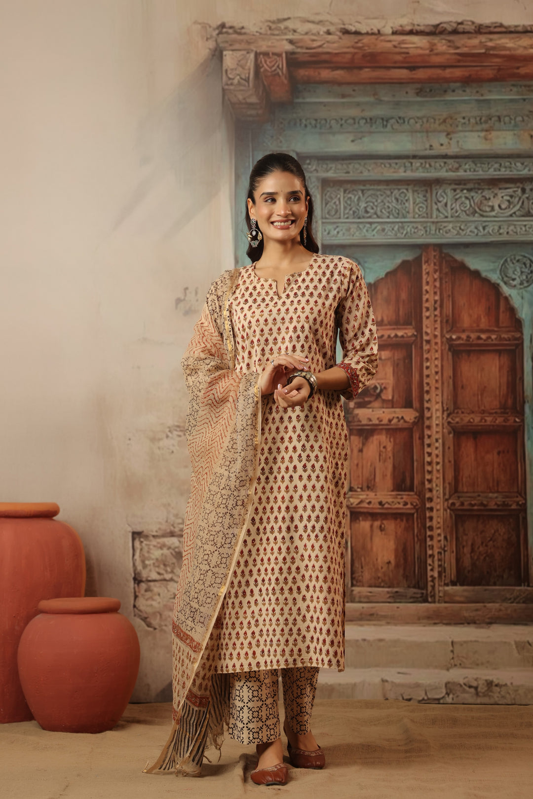 Chanchal Beige Bagru Suit Set