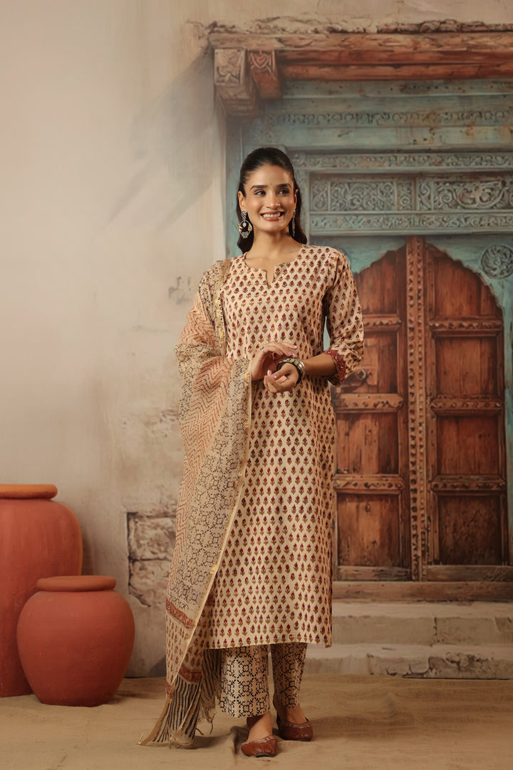 Chanchal Beige Bagru Suit Set
